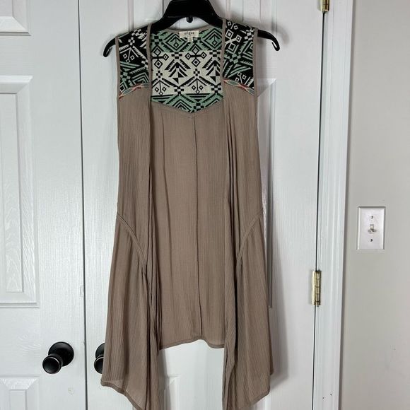 Umgee Womens Tan Aztec Waterfall Western Print Vest Small - Picture 1 of 4